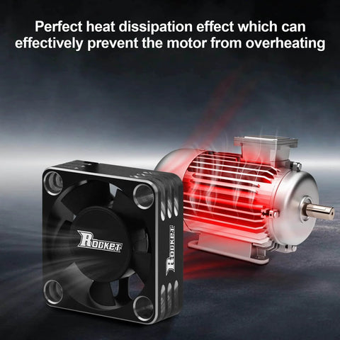 High Performance 30mm RC Motor Heatsink And ESC Cooling Fan for Brushless 540 550 Motors next to overheating indicator