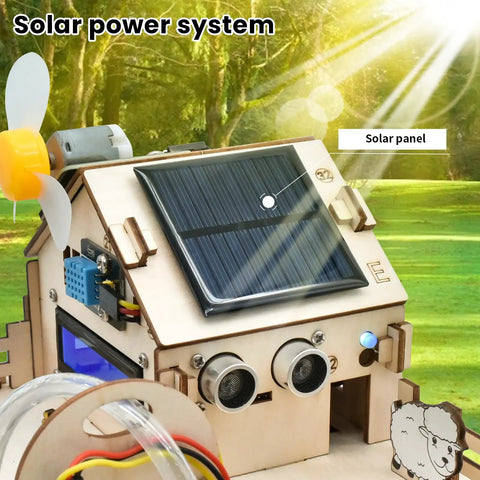 Wooden model house with solar panel for ESP32 Smart Farm Starter Kit For Arduino Fans With DIY Sensor Set And Auto Irrigation Light Soil Moisture And More Scratch Compatible Tutorials STEM Education Kit For Teens And Adults