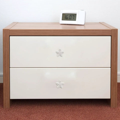 Coastal Motif Ceramic Drawer Knob White Single Hole Cabinet Pull on wood dresser, easy install with casual coastal vibe