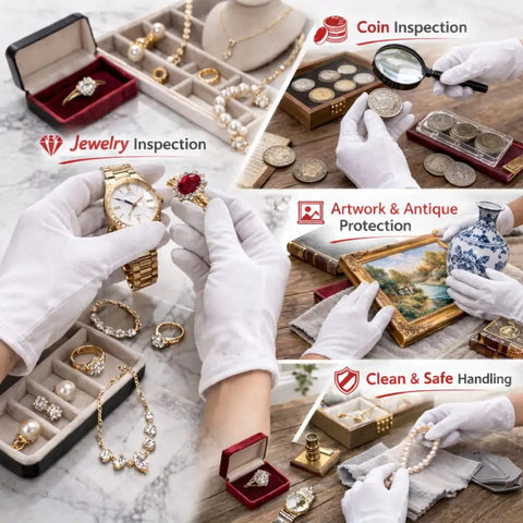 XL White 100 Percent Cotton Safety Gloves For Work And Jewelry Coin Art Handling with jewelry, coins, art, safe handling.