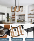 Modern Farmhouse 23.6 Inch Kitchen Island Light With Three Lights, Rectangular Dining Table Chandelier, E26 Base, Wood Frame, Metal Body