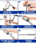 No Frills Heavy Duty Lever Action Drum Pump For 5 To 55 Gallon Drums with installation steps for spout and tube adjustments.