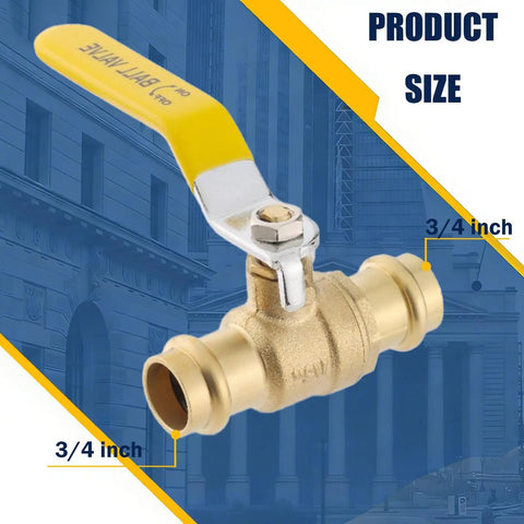 Three Quarter Inch Press Ball Valve With EPDM O-Rings One Quarter Turn Full Port Shut Off For Copper Tubing Connections LF Brass