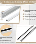 32-inch concealed sliding barn door hardware kit with soft close for 24 to 28 inch passage openings, floating wall mount, aluminum