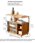 Movable Glass Cabinet Side Table With Wheels, Multi Layer Shelves And Glass Front, 360 Degree Mobility, dimensions labeled