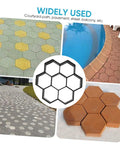 Hexagon Concrete Paver Mold for DIY Gardens and Patios used in various outdoor settings, size 11.41 x 11.02 x 1.69 in, plastic
