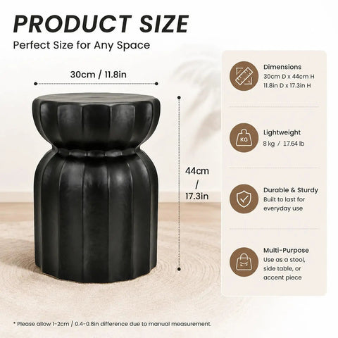 Chinese Style Ceramic Garden Stool And Drum Side Table For Patio, 30cm diameter, 44cm height, lightweight black porcelain.