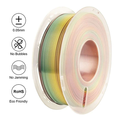 Shiny Gradient Rainbow PLA Filament 1.75mm 1kg Spool For FDM 3D Printing, Color Changing Silk Finish, Multicolor Silk PLA