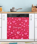 Valentine's Love Heart Magnetic Dishwasher Cover For Front Refrigerator Door in kitchen setting, heart design, ultra-strong PVC.