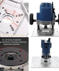 Pro Grade Aluminum Router Table Insert Plate Kit With Slick Sliding Fence Setup And Dependable Miter Gauge Track For No Sweat Benchtop Woodworking Builds with router mounted.
