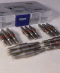 Archery Shatterproof Field Points Test Kit With 75 Grain, 100 Grain, 125 Grain, 150 Grain, And 175 Grain In A 15 Piece Set In A Sturdy Storage Box For Easy Practice, stainless steel arrows organized outside transparent storage box.