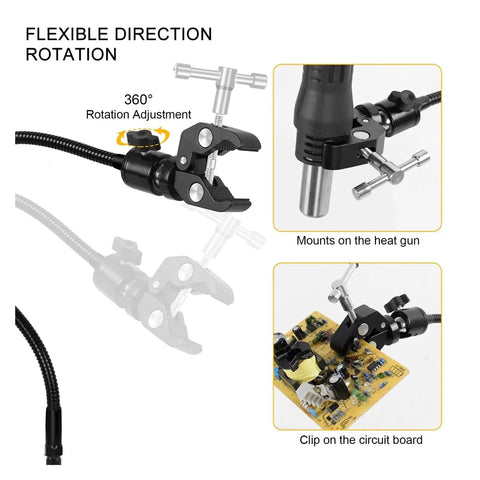 Adjustable Soldering Third Hand Tool With Gooseneck Arms PCB Holder Three LED Magnifying Lamp 0 To 55mm Clamp rotation details