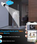 Image of 2 Pack Wireless Outdoor Security Cameras With Magnetic Mounts No Drill Setup Hassle Free Indoor Use Smart 2K WiFi Long Battery Life AI Motion Detection For Home Security showing AI-powered alerts on a smartphone screen and a night scene detection.
