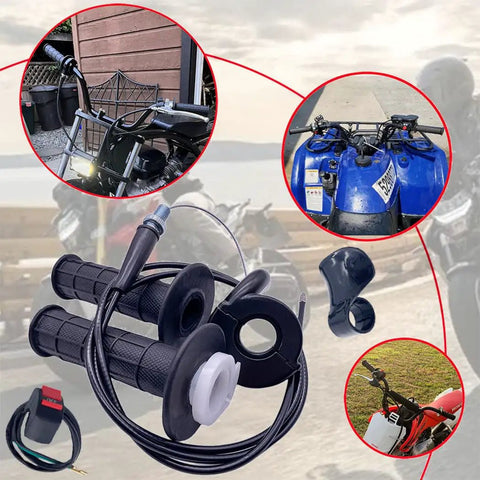 Twist Throttle Grip Kit With 7 Eighths Inch Handlebar Grips, Cable And Clamp For 50cc To 250cc Dirt Bikes, ATVs, Quads And Pit Bikes, Fits Coleman CT200U And Similar Mini Bikes, Easy Install, Durable Aluminum Clamp