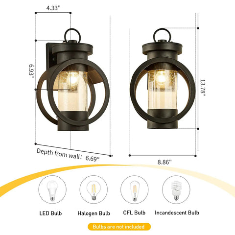 Outdoor Wall Light With Dusk To Dawn Sensor No Fuss Auto On Auto Off Waterproof Exterior Lamp In Matte Black Sconce with dimensions.