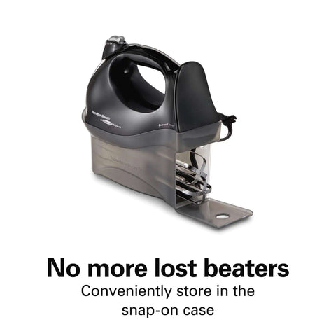 Big Time Slick And Kickin Six Speed Electric Hand Mixer With Quick Burst Function in snap-on case with beater attachments.