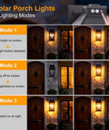 Super Bright Solar Porch Lights With Smart Motion Sensor Sconce Natch Kicks On showcasing 3 lighting modes for yard security.