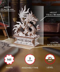 Dimensions of Mind Blowing Wood Dragon 3D Puzzle For Adults With Hidden Compartment displayed on a table