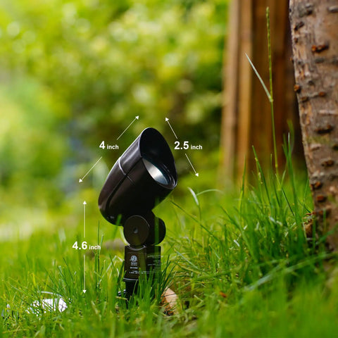 Low Voltage Landscape Lighting Floodlight And Spotlight Kit 3W LED 3600K Warm White 8 Pack outdoor light in grass next to tree