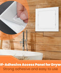 10X10 Self Adhesive Access Panel Drywall Hole Cover With Dead Simple Install And Paintable Finish Impact Resistant Plastic Utility Door for Plumbing and Ceiling Projects Solid Build Hide The Eyesore, close-up of adhesive backing.