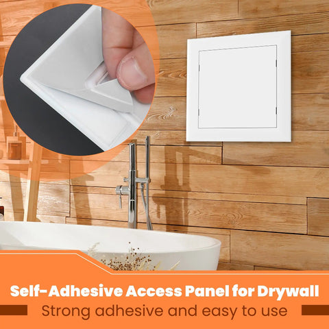 10X10 Self Adhesive Access Panel Drywall Hole Cover With Dead Simple Install And Paintable Finish Impact Resistant Plastic Utility Door for Plumbing and Ceiling Projects Solid Build Hide The Eyesore, close-up of adhesive backing.