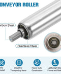 Close-up of Stainless Steel Conveyor Roller 1 Inch Diameter 12 Inch Length Gravity Transmission Replacement Part Pack Of 2 with Galvanized End