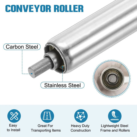 Close-up of Stainless Steel Conveyor Roller 1 Inch Diameter 12 Inch Length Gravity Transmission Replacement Part Pack Of 2 with Galvanized End