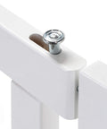 Close-up of hinge detail on 360 Hinges Freestanding Dog Gate With Walk Through Door For Home Use Up To 76 Inches Wide, Two Way Swing