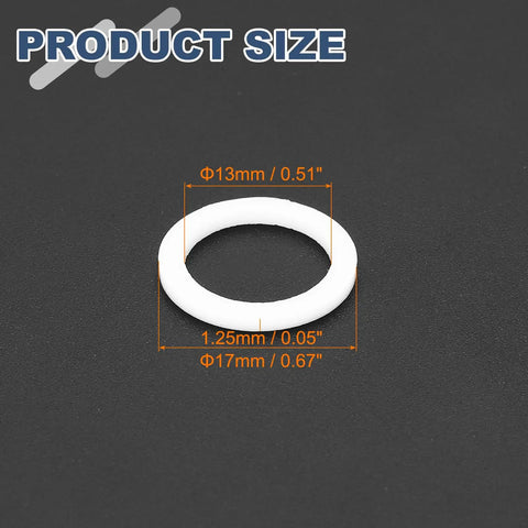 PTFE Flat Washers 60 Pack M13 White O Ring Sealing Gaskets And Heavy Duty Spacers For Faucets Pipes Valves on a black background.