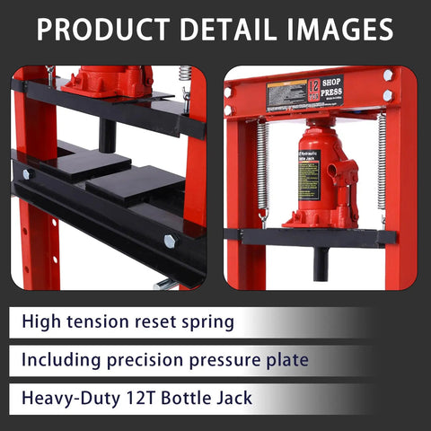 Pro Level 12 Ton Hydraulic Shop Press With Sturdy H Frame And Reinforced Base Plates Designed For Cramped Garages Zero Sweat Wheel Bearing Press Tasks For Any Local Mechanic Shop Out There