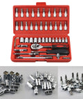 Heavy Duty Motorcycle And Electric Bike Repair Kit 46-Piece Set With Sturdy Carrying Case shown open with tools inside