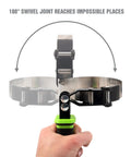 Four Piece Pro Grade Swivel Oil Filter Wrench Set with adjustable strap showing 180° swivel joint in hand