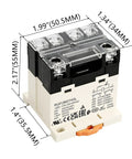 Heavy Duty General Purpose Relay RGF2BD740L 25A 200-240VAC Coil, 6 Pin DPST, shown with dimensions, LED indicator, and protection cover.