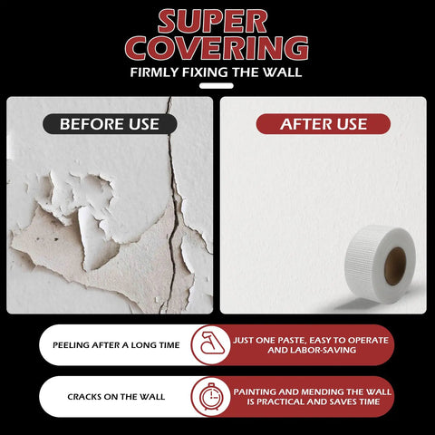 Before and after using Fiberglass Mesh Drywall Tape Self Adhesive Patch Roll 1.97 Inch By 150 Feet For Wall Ceiling Crack Repair.
