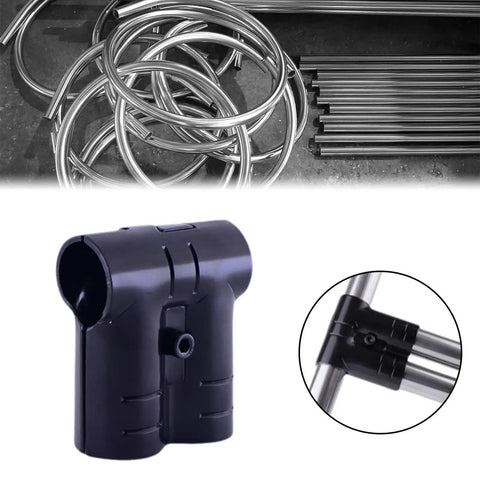 Two-Piece Round Pipe Clamp Connector Kit for Handrails and Structural Fittings shown with metal tubing.