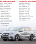 Silver minivan near ocean with list of compatible Honda and Acura car models for Engine Oil Filler Cap Fits Honda And Acura Cars.