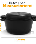 Heavy Duty Cast Iron Dutch Oven With Dual Purpose Skillet Lid 5 Quart Preseasoned Pot measurement dimensions 5.5 x 11.15 inch