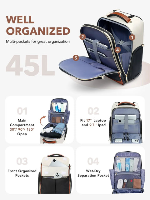 22 women's traveling backpack with wheels Tonyeee Rolling for Women, Inch Carry on Luggage Suitcase Flight Approved, X Large Roller Travel Laptop Backpack for Overnight Weekender Bussiness Work (Beige,XL Carry on Size) Made with durable polyester YWAOTRGY Quality Travel Rolling Backpack