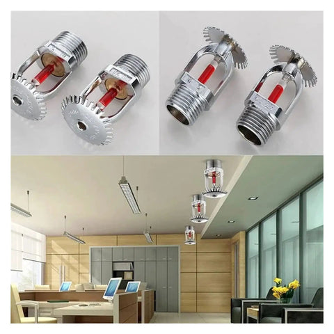 Knockout 5 Pack Heavy Duty Brass Fire Sprinkler Heads 155 Degree Fahrenheit installed in modern office ceilings.