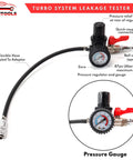 Front view of BILITOOLS 9-piece turbo leakage tester kit with gauge and flexible hose