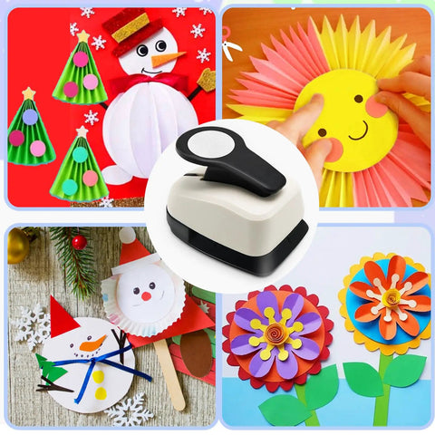 Dope 5 Circle Hole Punch Set For Paper Crafts And Scrapbooking, Multi Size Round Paper Punches, surrounded by colorful paper crafts.