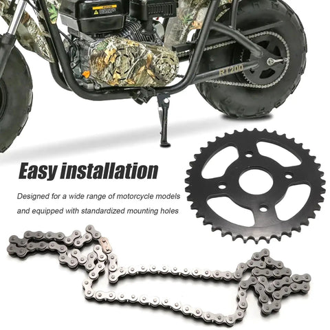 Heavy Duty Rear Sprocket 40 Tooth 90 Link 420 Chain Kit for Mini Bike with installation text visible