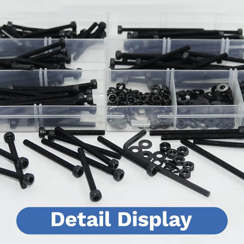461 Piece M3 Socket Head Screw Kit With 30mm 35mm 40mm 45mm And 50mm Long Screws, Nuts, Washers, Lock Washers And Flat Washers displayed