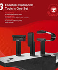 1 Inch Blacksmith Hardy Tool Set With Hot Cut, Creasing Stake, And Spring Fuller For Anvil Or Vise Use displayed on anvil