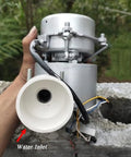 Close-up of 1000W Hydroelectric Turbine Generator 220V Outdoor Water Powered Copper Horizontal Water Generator 3500RPM with water inlet