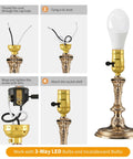2-Pack UL Listed E26 Lamp Socket Replacement With Gold Finish showing installation steps on a vintage floor lamp