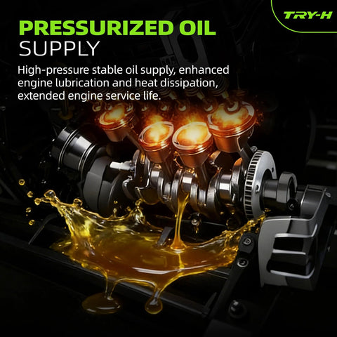 Visual of engine showcasing pressurized oil supply to illustrate Beefy High Pressure Engine Oil Pump With O Ring 10452 Replacement For 2009 To 2023 Chrysler Dodge Jeep Ram V8 5.7L 6.4L Models Including Wrangler Grand Cherokee Challenger Charger Durango Ram 1500 2500 3500 5500.