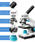 Monocular Compound Microscope Kit For Students And Adults With Dual LED Illumination, 40X To 2000X Magnification features