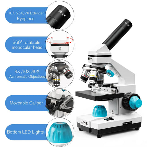 Monocular Compound Microscope Kit For Students And Adults With Dual LED Illumination, 40X To 2000X Magnification features