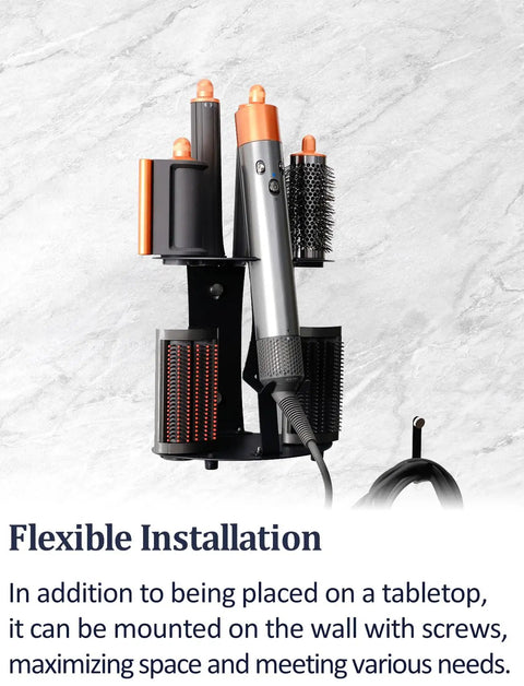 Dyson Airwrap Curling Iron Holder And Attachment Organizer Space Saving Desktop Or Wall Mount Rack with six attachments